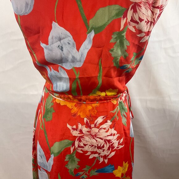 Alice + Olivia Wrap Dress 6 Floral Red Blue Green Yellow Orange Sleeveless - Picture 10 of 12